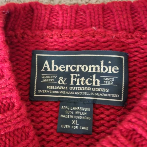 Vintage Abercrombie & Fitch Red Lambs Wool Sweater Y2K Winter Ski Fair Isle XL - Picture 2 of 6